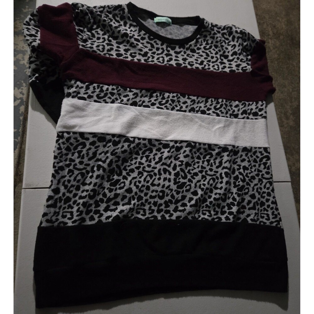 Sunshine & Rodeos Colorblock Leopard Print Sweatshirt Top Large
